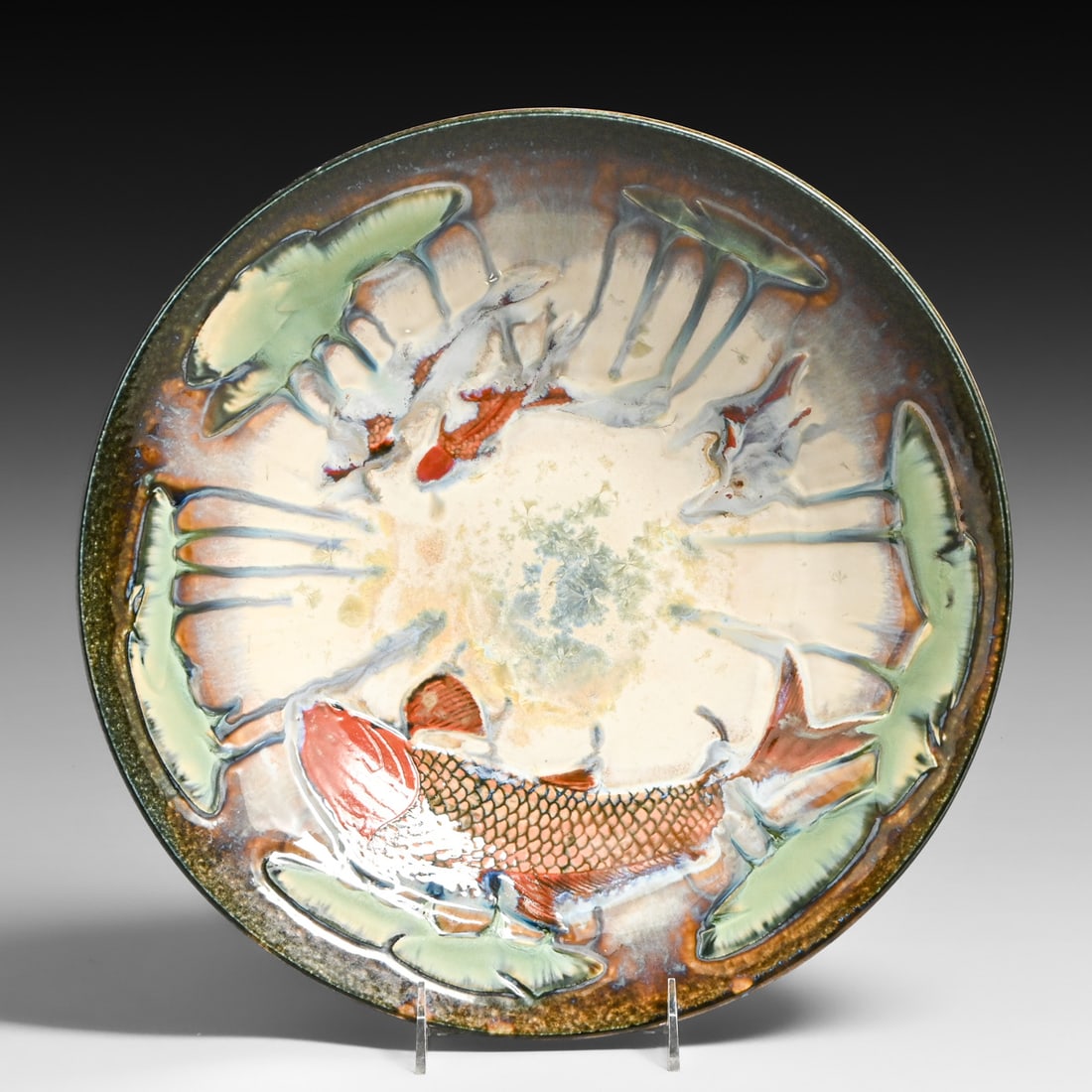 Door Pottery Kyle Kreigh Koi Aquatic Bowl c2010: Door Pottery Kyle Kreigh Koi Aquatic Bowl c2010. Signed. Perfect condition. 14"d x 3.25"h FREE NATIONWIDE SHIPPING Free Nationwide Shipping within the lower 48 states for all purchases at our Two-Day