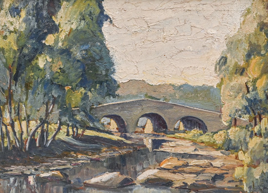 Rollin L. Wolf (1909-2003) Pennsylvania Impressionist Painting "Bucks County Landscape" c1950s: Rollin L. Wolf (1909-2003) Pennsylvania Impressionist Painting "Bucks County Landscape" c1950s. Signed. Excellent condition. 16"h x 20"w. Frame 17.5"h x 22.25"w FREE NATIONWIDE SHIPPING Free Nationwid