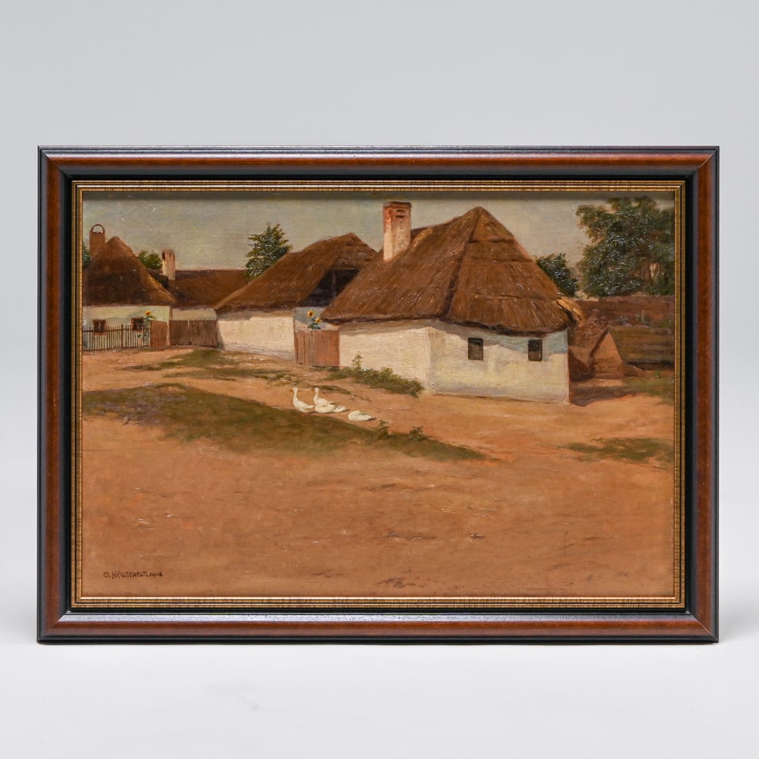 Oskar Neustadtl (Austria 1872–1948) Painting: Farmhouse with Ducks 1908: Oskar Neustadtl (Austria 1872–1948) Painting: Farmhouse with Ducks 1908. This painting is a prime example of Central European Realism with strong influences from Austrian Mood Impressionism. 