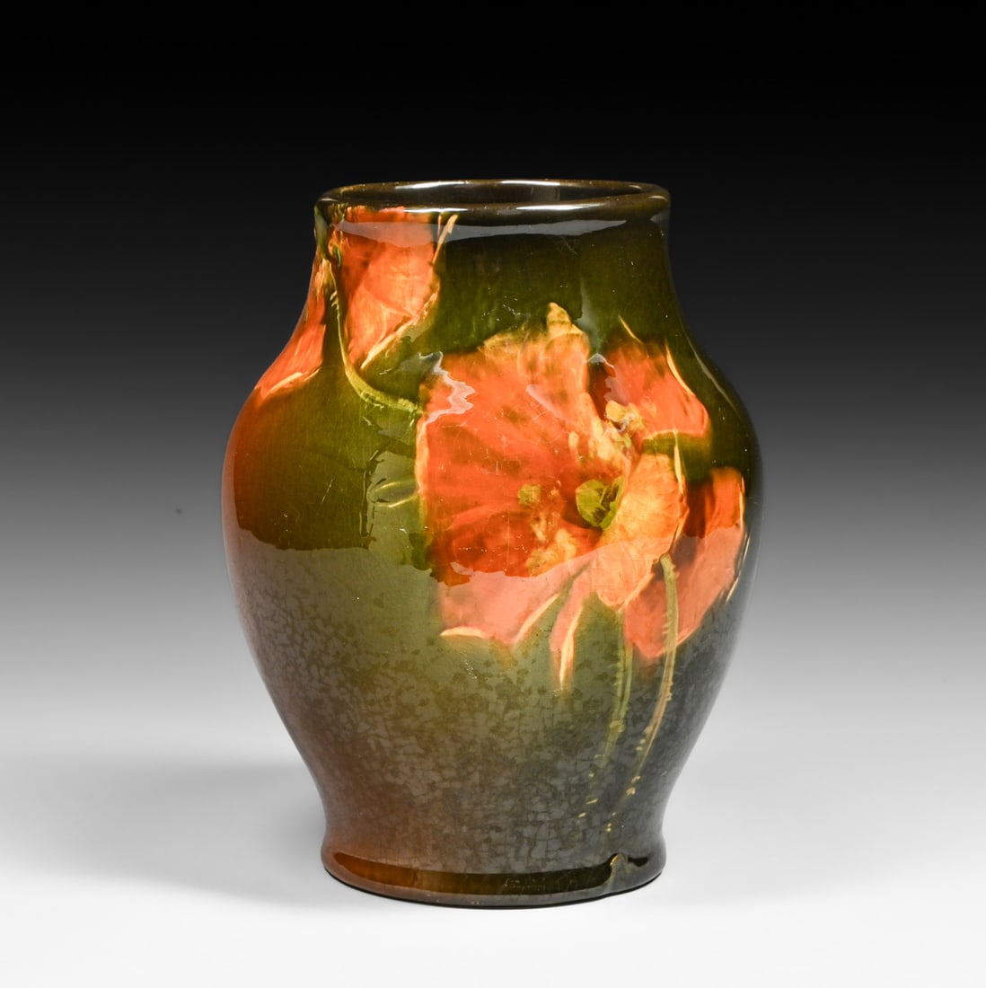 Owens Utopia Standard Glaze Poppy Vase c1890s: Owens Utopia Standard Glaze Poppy Vase c1890s. Signed. Some light surface scuffs, otherwise perfect condition. 9.25"h x 7"d FREE NATIONWIDE SHIPPING Free Nationwide Shipping within the lower 48 states