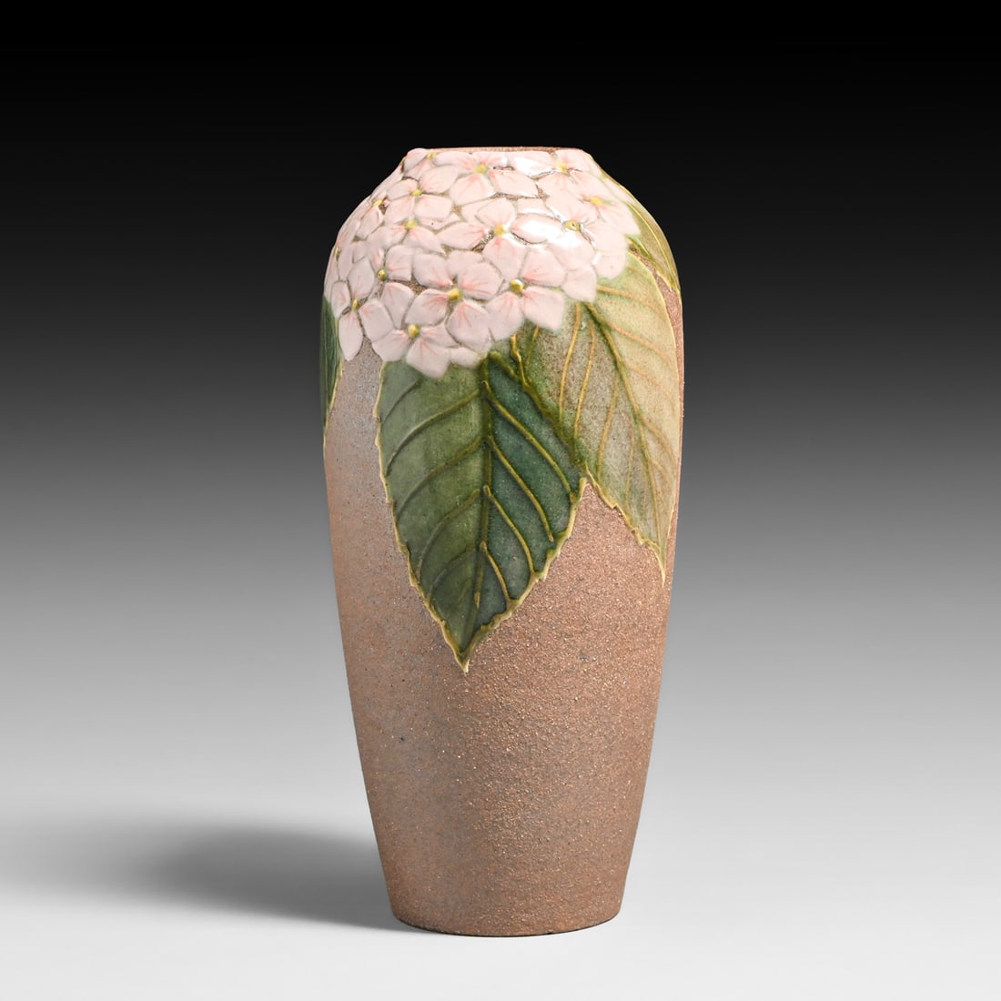 Handcrafted Pink Hydrangea Wood-fired Ceramic Vase 2014: Handcrafted Pink Hydrangea Wood-fired Ceramic Vase 2014. Signed indestinctly. Perfect condition. 9.5"h x 5"d FREE NATIONWIDE SHIPPING Free Nationwide Shipping within the lower 48 states for all purcha
