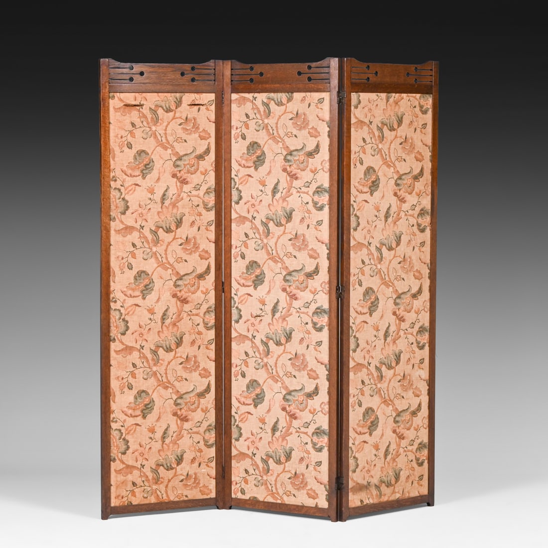 Arts & Crafts Three-Panel Oak & Fabric Screen c1910 (1 of 5)