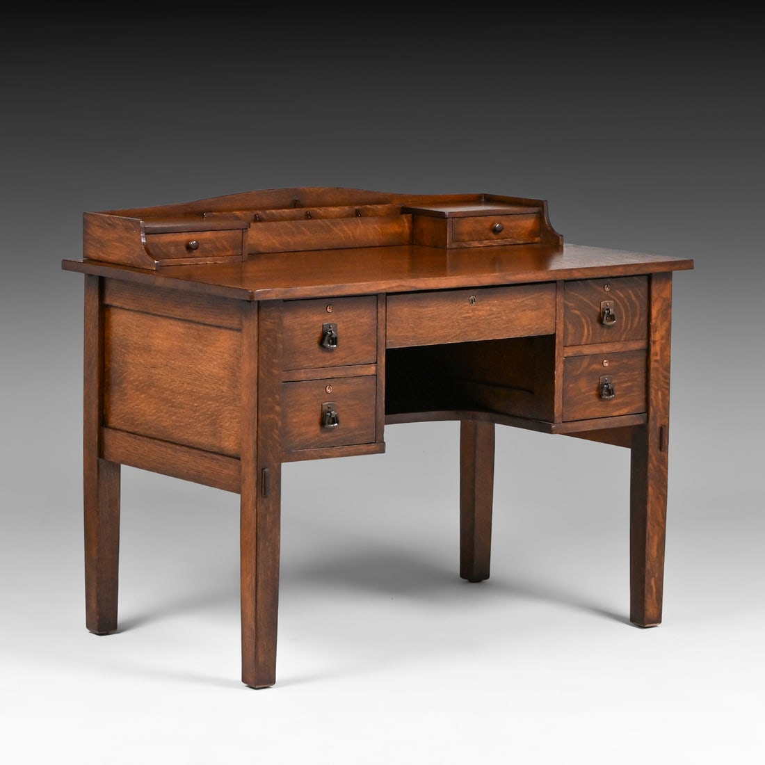 L&JG Stickley Oak Postcard Desk c1908-1912: L&JG Stickley Oak Postcard Desk c1908-1912. Signed. Overcoated original finish. 42"w x 32.75"h x 26"d FREE NATIONWIDE SHIPPINGFree Nationwide Shipping within the lower 48 states for all purchases