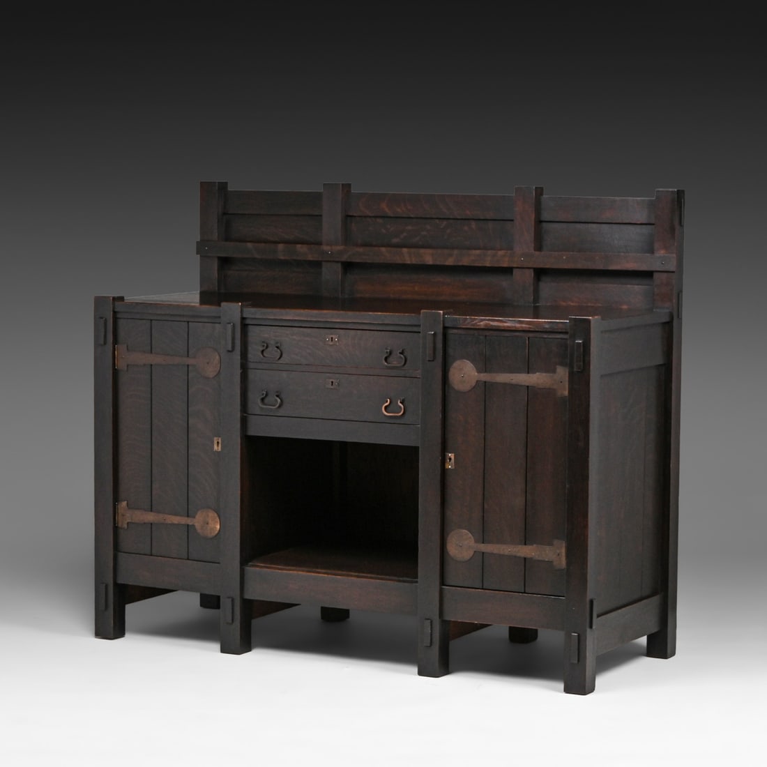 Imperial Furniture Co - Grand Rapids Massive Eight-Leg Sideboard c1903: Imperial Furniture Co - Grand Rapids Massive Eight-Leg Sideboard c1903. Imperial was inspired by and often copied Gustav Stickley's designs. Unsigned. Excellent dark original finish. 60.5"w x 52.5"h