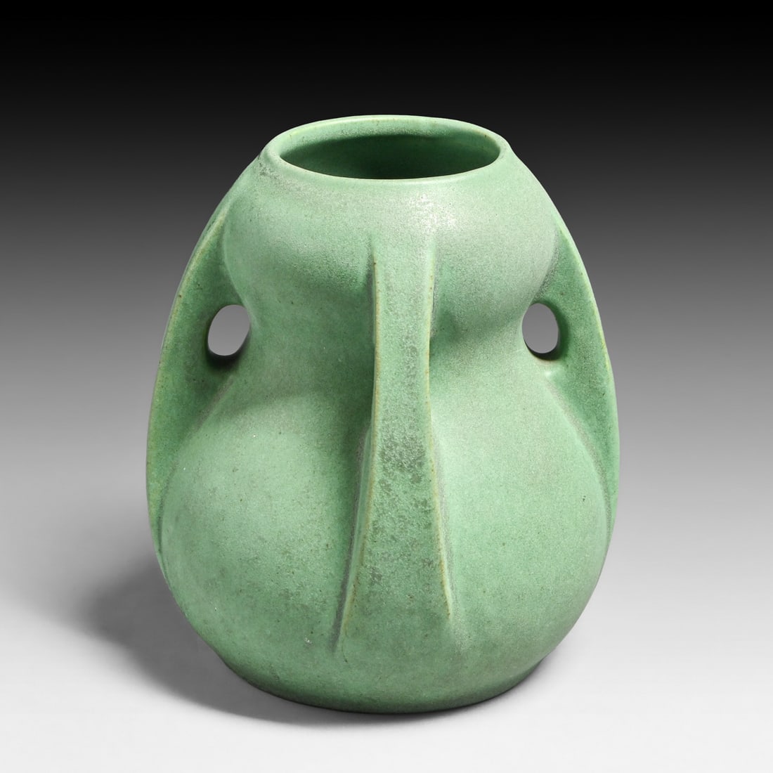 Teco Pottery #287 Matte Green Four-Handled Bulbous Vase c1910 (1 of 4)