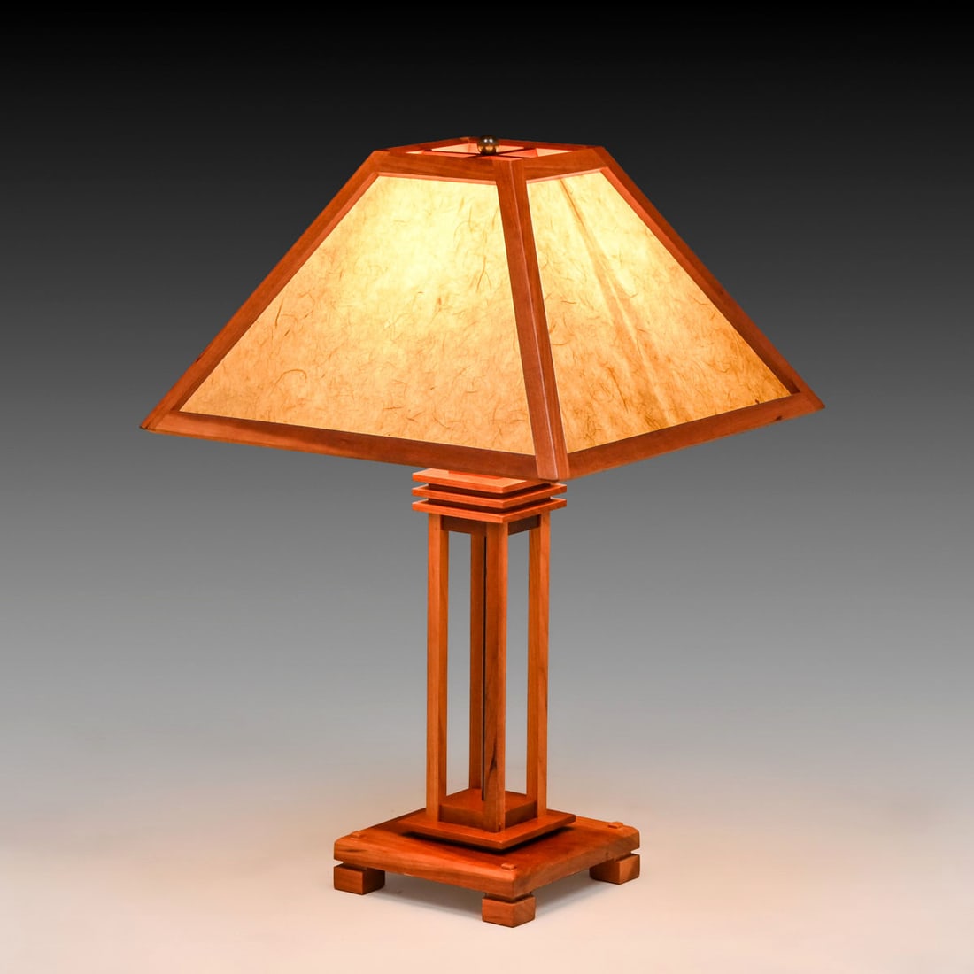 Cherry Tree Design - Bozeman, MT Craftsman Cherry & Parchment Lamp 2004: Cherry Tree Design - Bozeman, MT Craftsman Cherry & Parchment Lamp 2004. Signed. Excellent condition. 26"h x 16.5" x 16.5" FREE NATIONWIDE SHIPPINGFree Nationwide Shipping within the lower 48