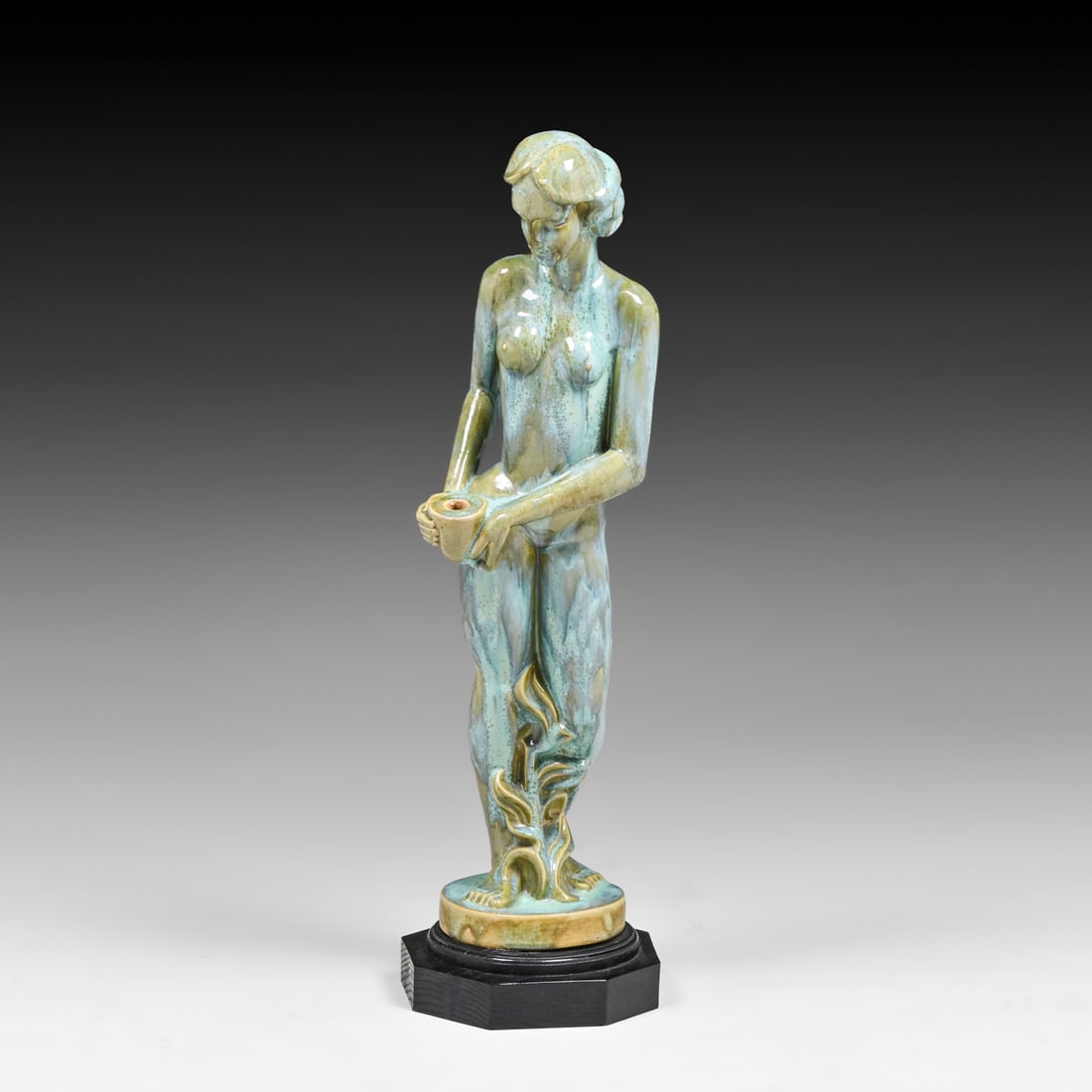 Large Fulper Pottery Art Deco Garden Nude Figure c1920s: Large Fulper Pottery Art Deco Garden Nude Figure c1920s. Base attached to bottom of figure covers signature. Perfect condition. 33"h x 9.5"d FREE NATIONWIDE SHIPPINGFree Nationwide Shipping within