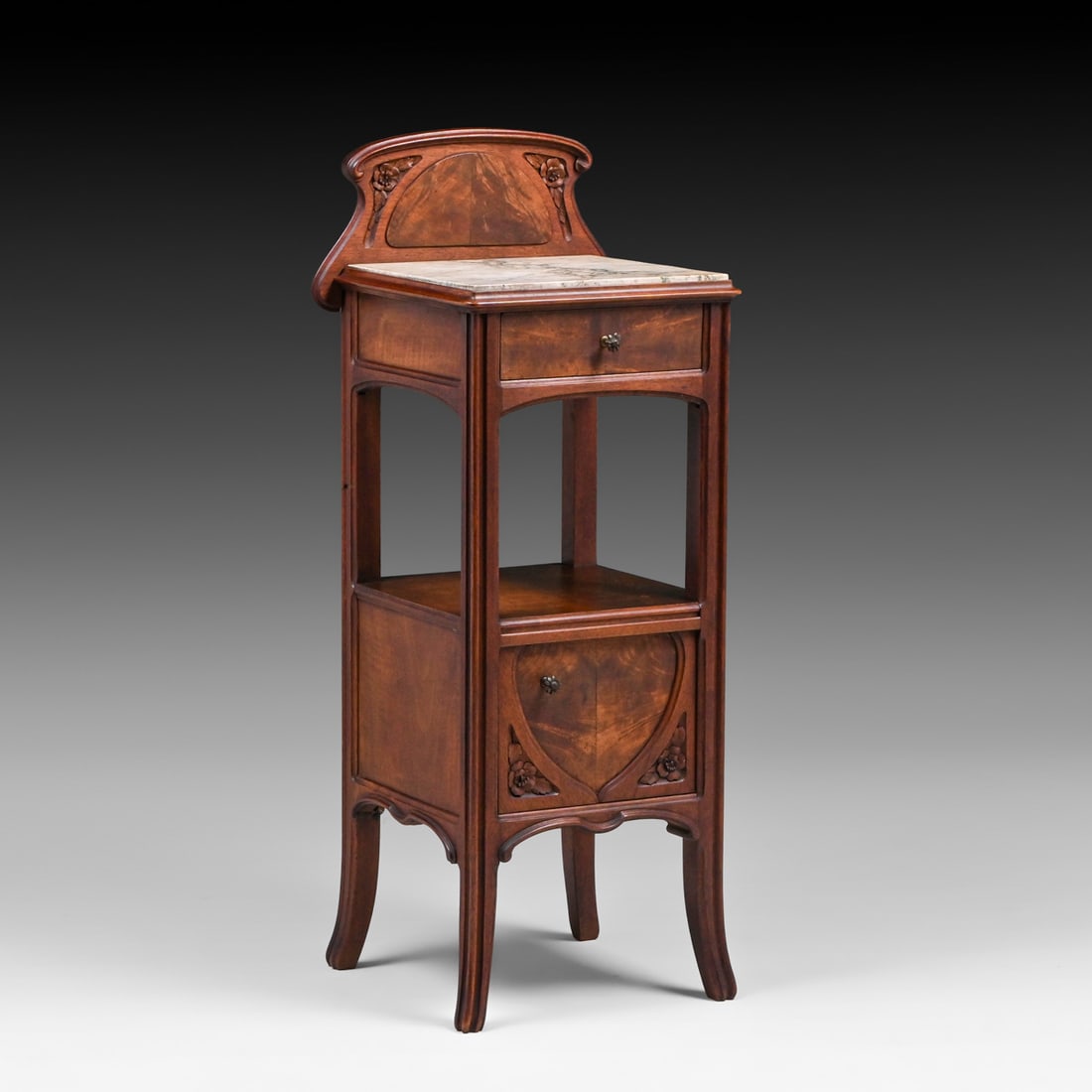 Louis Majorelle - attributed French Art Nouveau Marbletop Beside Table c1900: Louis Majorelle - attributed French Art Nouveau Marbletop Beside Table c1900. Unsigned. Excellent original finish. 40"h x 16"w x 14"d FREE NATIONWIDE SHIPPING Free Nationwide Shipping within the lower