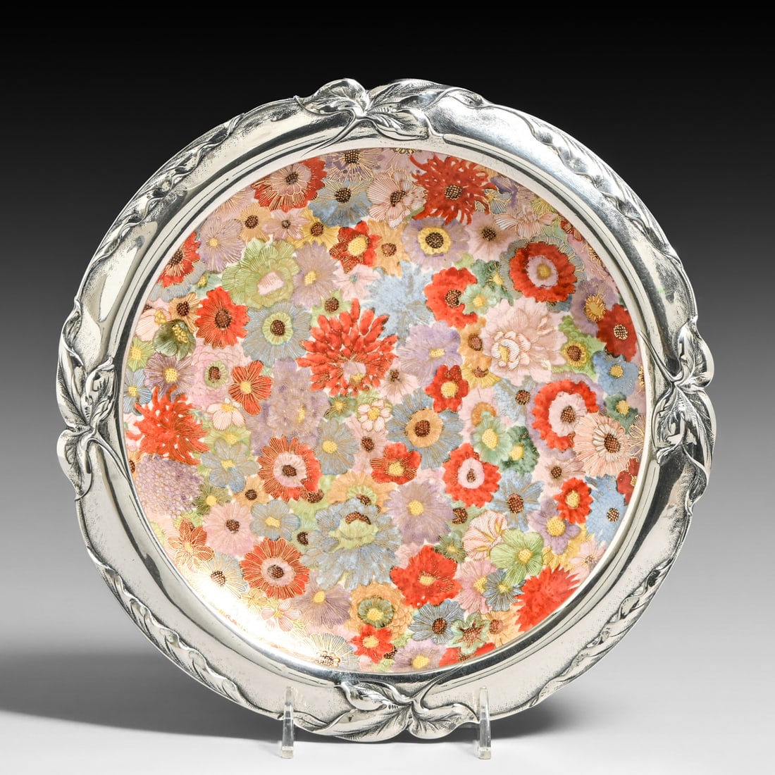 Shreve & Co - San Francisco Repousse Sterling Silver Mounted Japanese Satsuma Plate c1900s: Shreve & Co - San Francisco Repousse Sterling Silver Mounted Japanese Satsuma Plate c1900s. Signed. Perfect condition. 9"d FREE NATIONWIDE SHIPPING Free Nationwide Shipping within the lower 48 states
