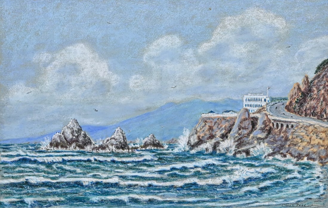 Charles Lindsay Reed (1895-1975) Cliff House & Seal Rock San Francisco Pastel c1930s: Charles Lindsay Reed (1895-1975) Cliff House & Seal Rock San Francisco Pastel c1930s. Signed. Excellent condition. 12.5"h x 17.75"w. Frame 17.5"h x 20.25"w FREE NATIONWIDE SHIPPINGFree Nationwide