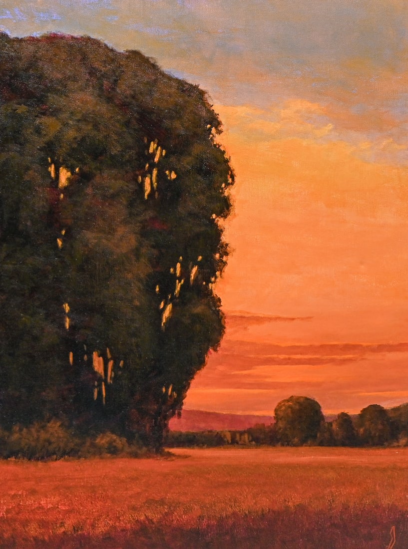 Steve Curry (Born 1957) California Tonalist Eucalyptus Painting after 2001: Steve Curry (Born 1957) California Tonalist Eucalyptus Painting after 2001. Created during his prolific Ojai period, this work showcases a mastery of light through an atmospheric palette of burnt