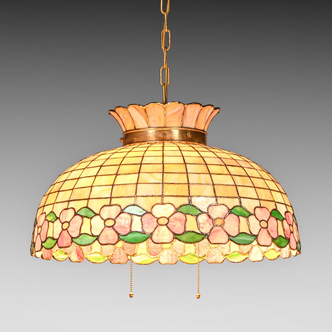 Arts & Crafts Period Leaded Glass Hanging Chandelier c1910s (1 of 4)