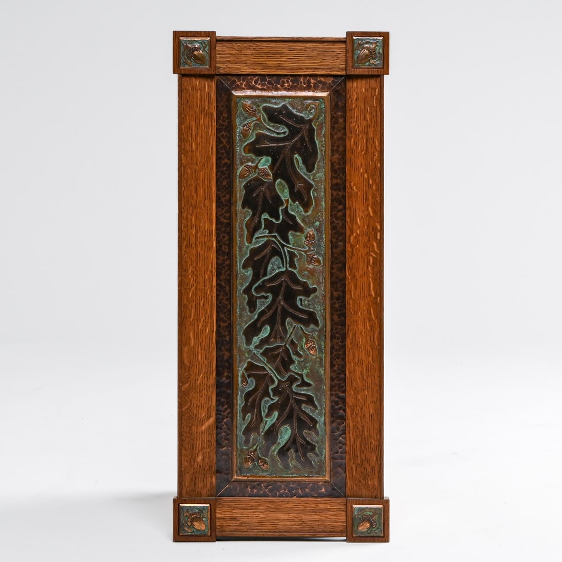 Raymond "Ray" Tillman (Chatham, NY 1933–2025) Hammered Copper Oak Leaf & Acorn Relief Panel c2000: Raymond "Ray" Tillman (Chatham, NY 1933–2025) Hammered Copper Oak Leaf & Acorn Relief Panel c2000. Signed. Excellent condition. A Pratt Institute graduate and former New York State Museum