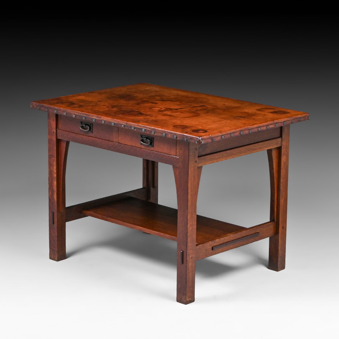 Gustav Stickley #615 Two-Drawer Leather-Top Library Table c1905 - 2