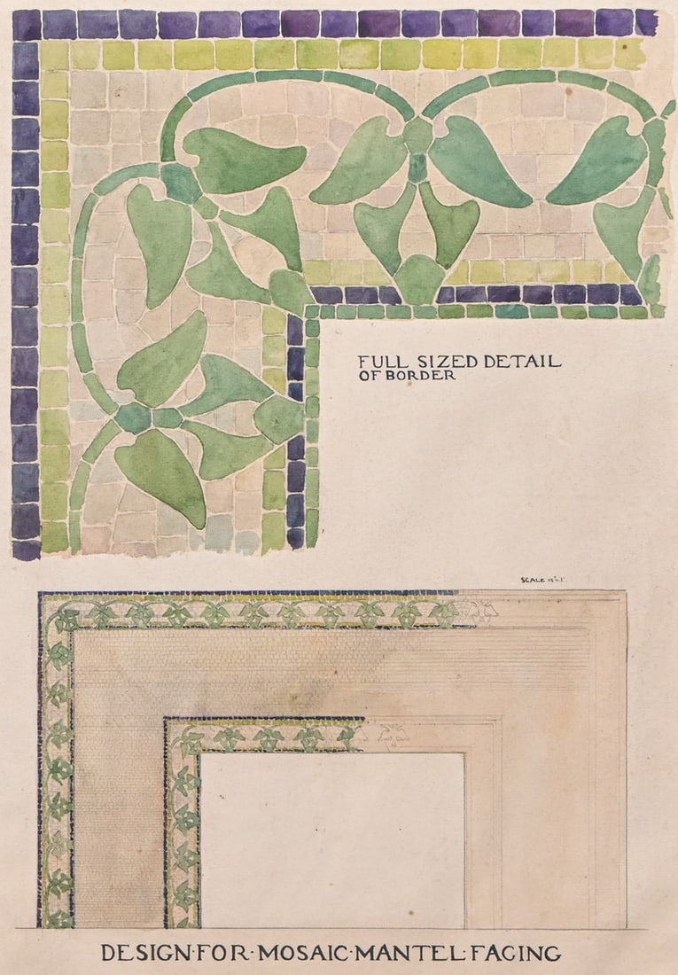 Patti Rose Merriman (Conant) (1888–1979) Original Art Nouveau Design for a Mosaic Mantel Facing: Patti Rose Merriman Conant (1888–1979) Original Art Nouveau Design for a Mosaic Mantel Facing 1905. Signed. Excellent condition. 17.5"h x 11.75"w. Frame 23"h x 17.5"w A rare and historically