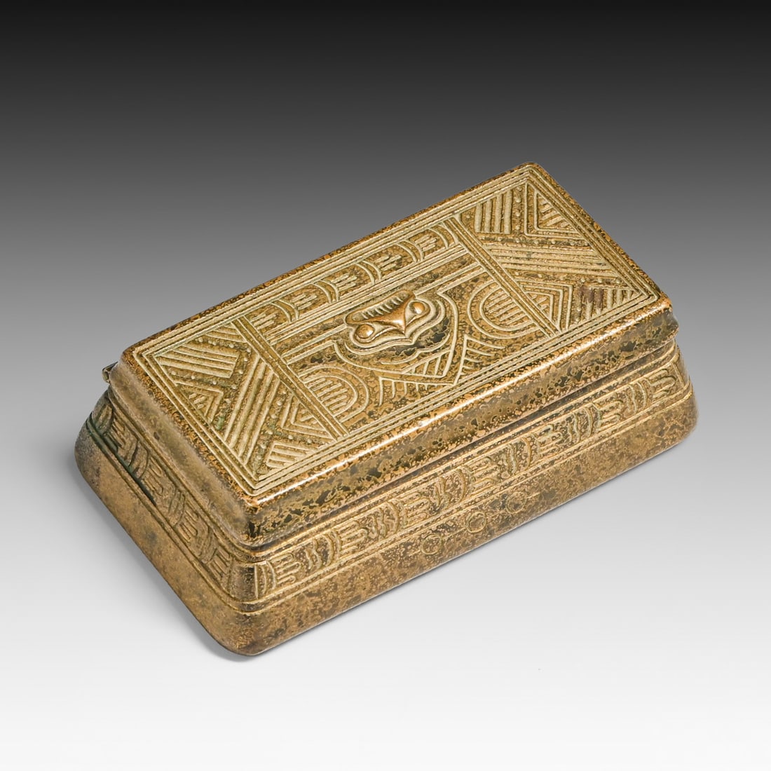 Tiffany Studios New York "American Indian" Pattern Gilt Bronze Stamp Box c1910 (1 of 9)