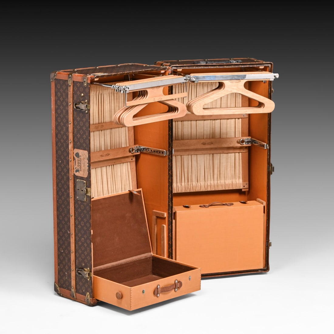 Authentic Louis Vuitton Monogram Canvas 'Malle Armoire' (Wardrobe Trunk) c1925-1935: Authentic Louis Vuitton Monogram Canvas 'Malle Armoire' (Wardrobe Trunk) c1925-1935. Signed in multiple locations. 44.5"w x 21.75"d x 23.25"h Provenance: Property from the Estate of John Pell Coster T