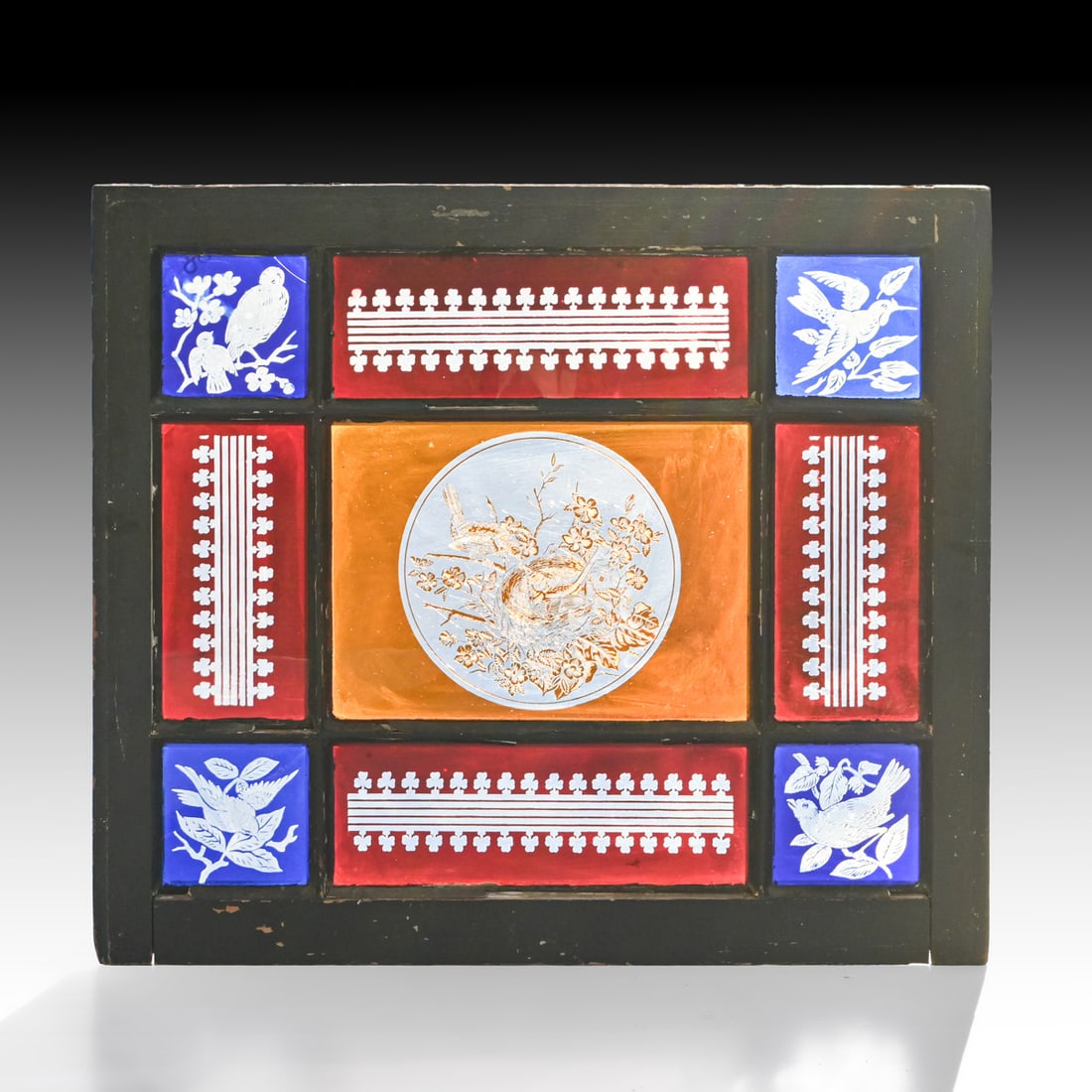 Victorian Aesthetic Movement Etched & Flashed Glass Window c1880s: Victorian Aesthetic Movement Etched & Flashed Glass Window c1880s. One pane with a couple of tight lines, otherwise excellent condition. 24"h x 28"w. An exceptional example of late 19th-century