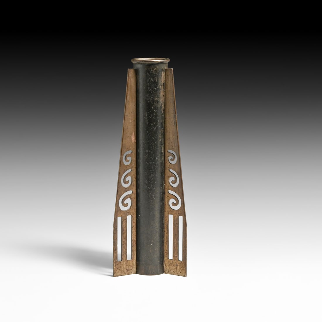 German Secessionist Copper & Brass Handled Cylinder Vase c1900: German Secessionist Copper & Brass Handled Cylinder Vase c1900. Unsigned. Some slight wear to excellent original patina. 11.5"h x 4"d A striking example of early 20th-century German Secessionist