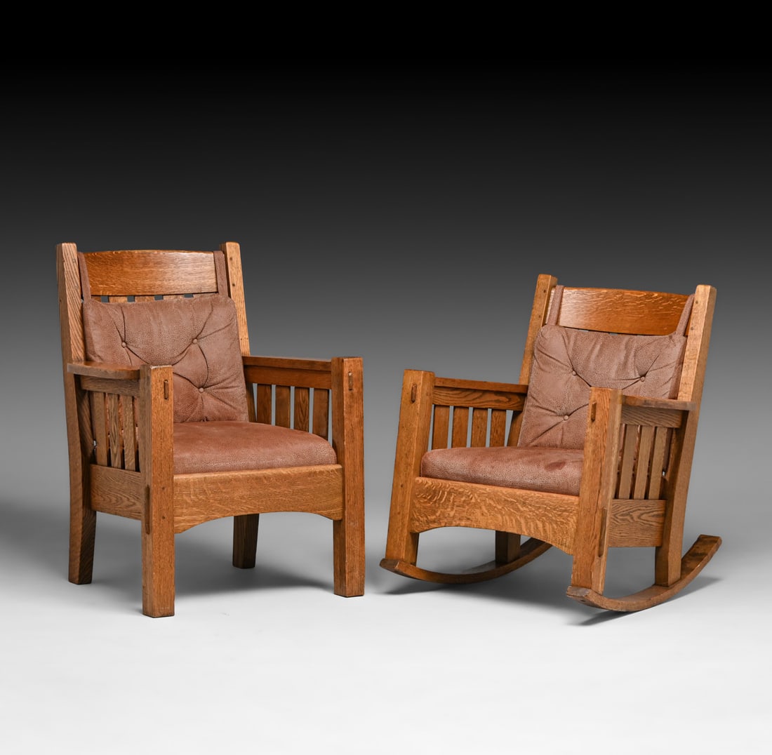 Harden Oak Slatted Rocker c1910 - 4
