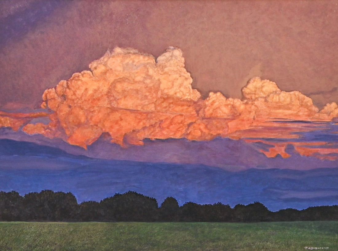 Contemporary Impressionist Cloudscape – Original Watercolor on Paper 2005: Contemporary Impressionist Cloudscape – Original Watercolor on Paper 2005. Signed by the artist (appears to be "P. L. Robath" or similar). Excellent condition. 11"h x 14.5"w. Frame 18.5"h x