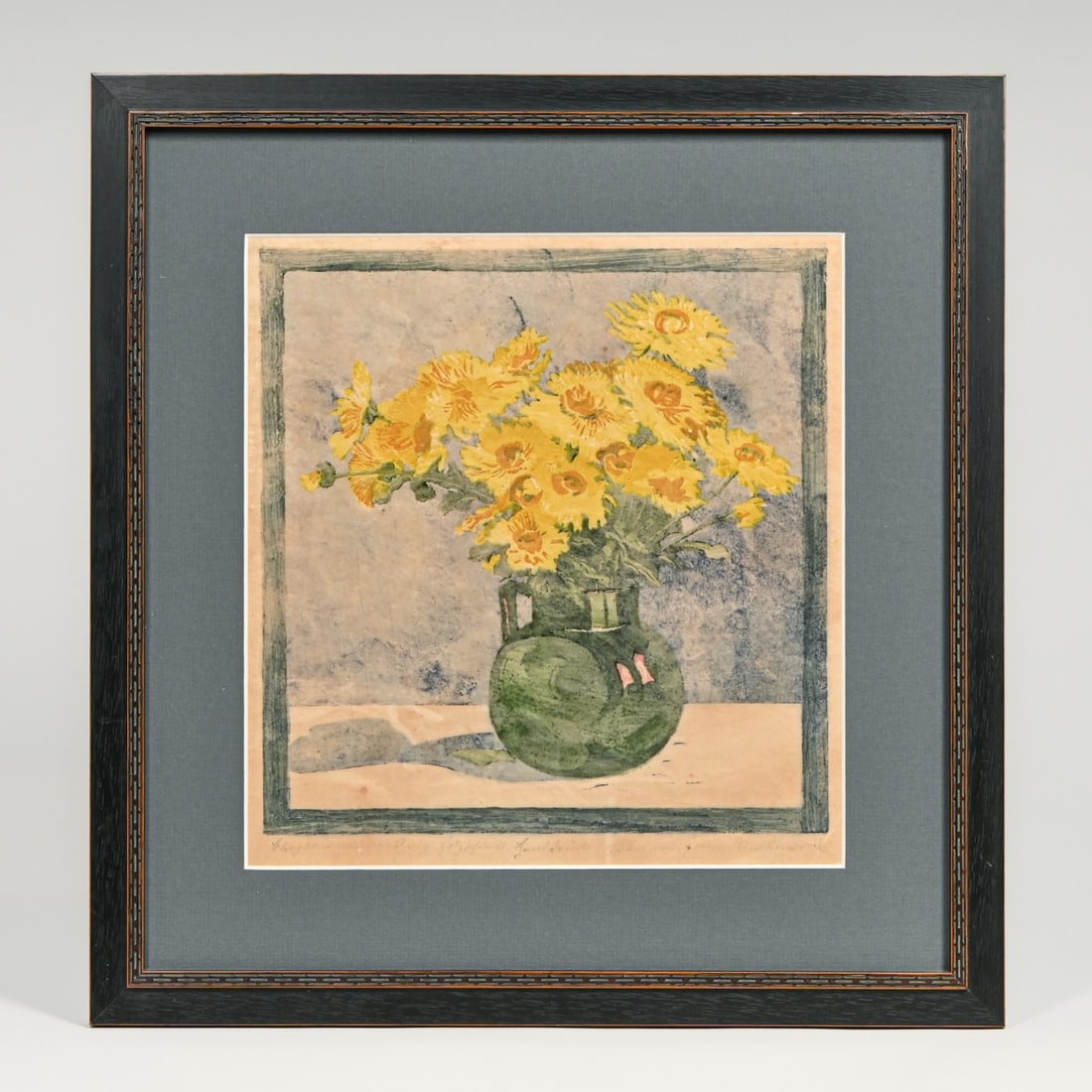 Marianne von Buddenbrock (1864–1953) Color Woodcut: Still Life with Chrysanthemums c1920: Marianne von Buddenbrock (1864–1953) Color Woodcut: Still Life with Chrysanthemums c1920. Signed. Excellent condition. 14.5"h x 13.75"w. Frame 16.25"h x 15.5"w FREE NATIONWIDE SHIPPINGFree