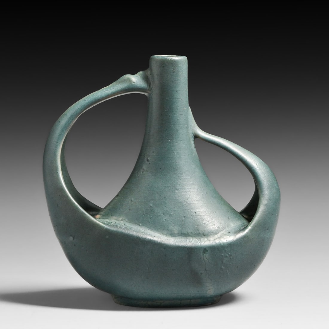 Unusual Hampshire Pottery Matte Blue Two-Handled Vase c1910 (1 of 4)