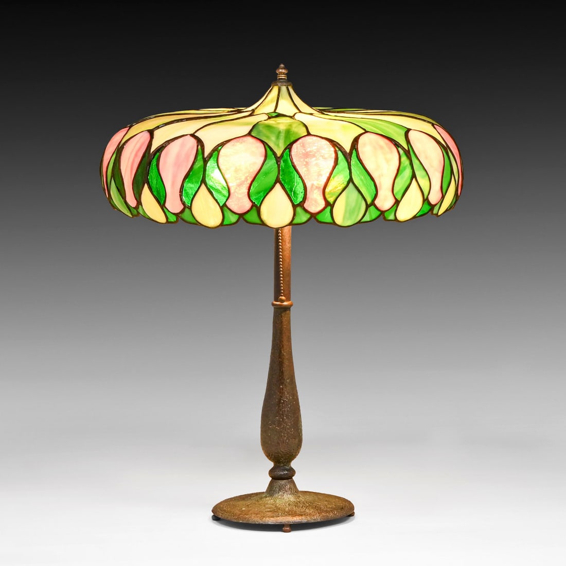 John Morgan & Sons Green & Red Leaded Glass Lamp c1910 (1 of 8)
