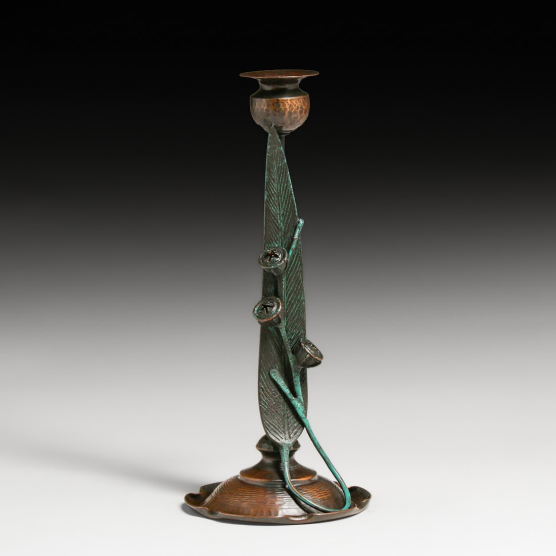 Fred Brosi - Old Mission Kopper Kraft Hammered Copper & Bronze Eucalyptus Candlestick c1922-1925 (1 of 5)