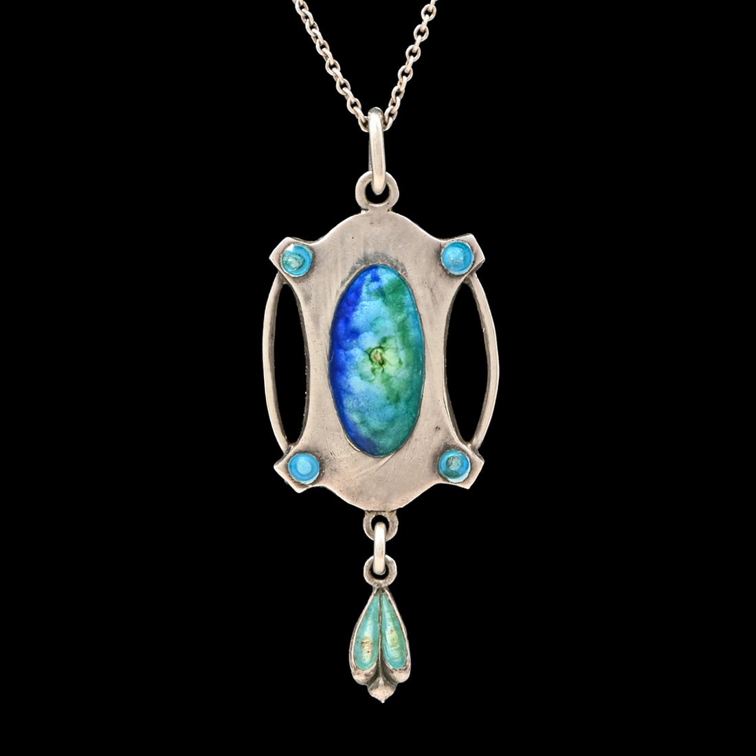 James Fenton - Birmingham Arts & Crafts Sterling Silver & Enamel Pendant Necklace 1908: James Fenton - Birmingham Arts & Crafts Sterling Silver & Enamel Pendant Necklace 1908. Signed. FREE NATIONWIDE SHIPPING Free Nationwide Shipping within the lower 48 states for all purchases at our Tw