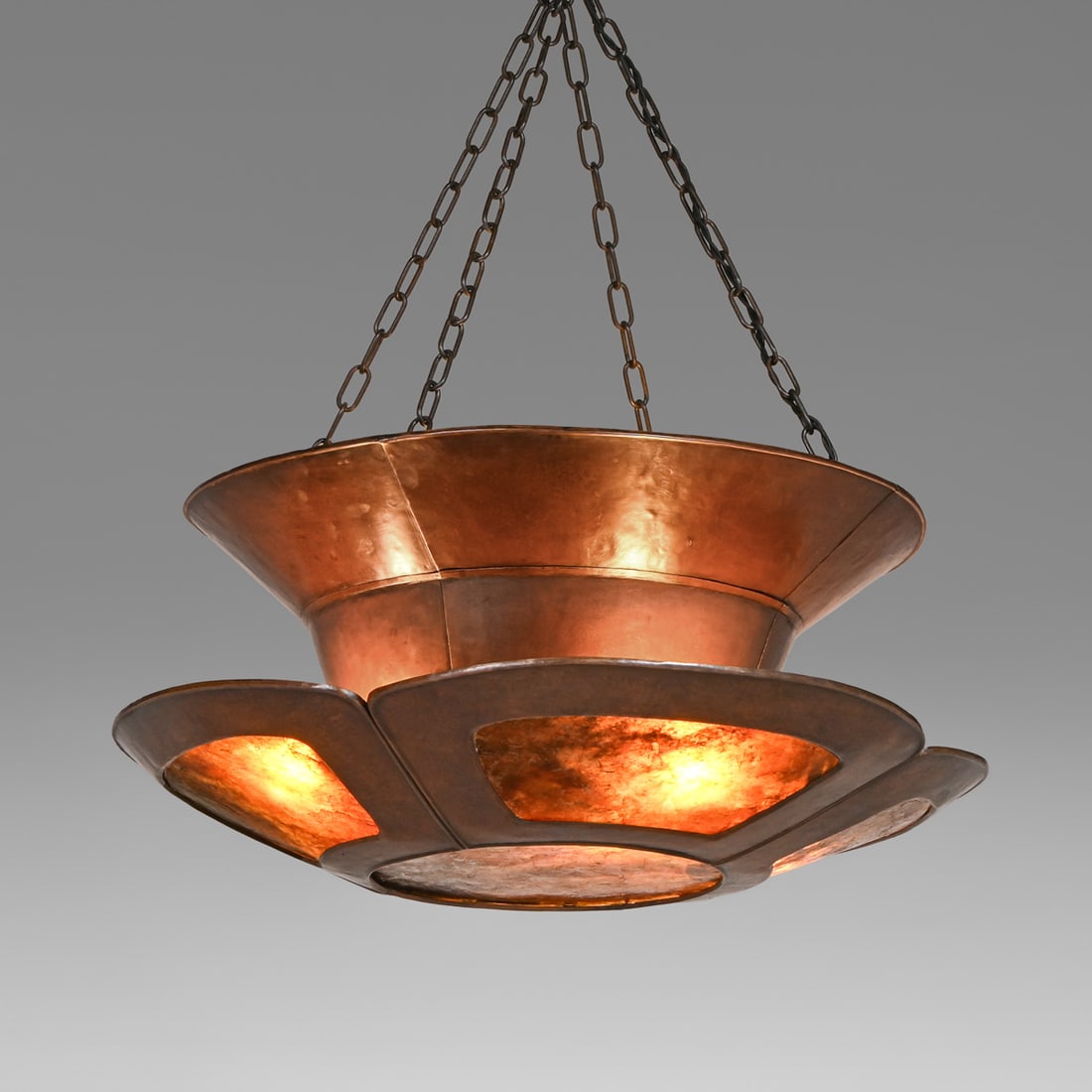 Rare & Important Harry St John Dixon Hammered Copper & Mica Chandelier c1921-1925 (1 of 7)
