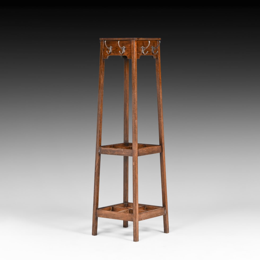 Tall Grand Rapids Coatrack Umbrella Stand c1910: Tall Grand Rapids Coatrack Umbrella Stand c1910. Unsigned. Old refinish. Mismatched replacement hooks. Missing umbrella liners. 63.75"h x 20" x 20" FREE NATIONWIDE SHIPPINGFree Nationwide