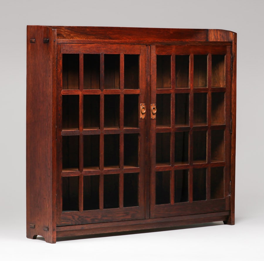 Early Gustav Stickley 62"w Two-Door Bookcase c1902: Early Gustav Stickley 62"w Two-Door Bookcase c1902. Signed. Color added to excellent original finish. 56"h x 62.5"w x 12"d FREE NATIONWIDE SHIPPING Free Nationwide Shipping within the lower 48 states