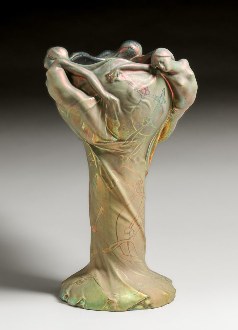 Delphin Massier Art Nouveau 17" Figural Vase c1890s: Delphin Massier Art Nouveau 17" Figural Vase c1890s. Delphin was the older brother of Clement Massier. Signed. Perfect condition. 17.5"h x 10.5"d FREE NATIONWIDE SHIPPINGFree Nationwide Shipping