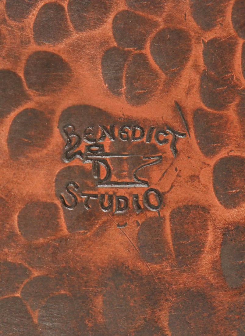 Benedict Studios Pair Hammered Copper Two-Handled Candlesticks c1910 - 5