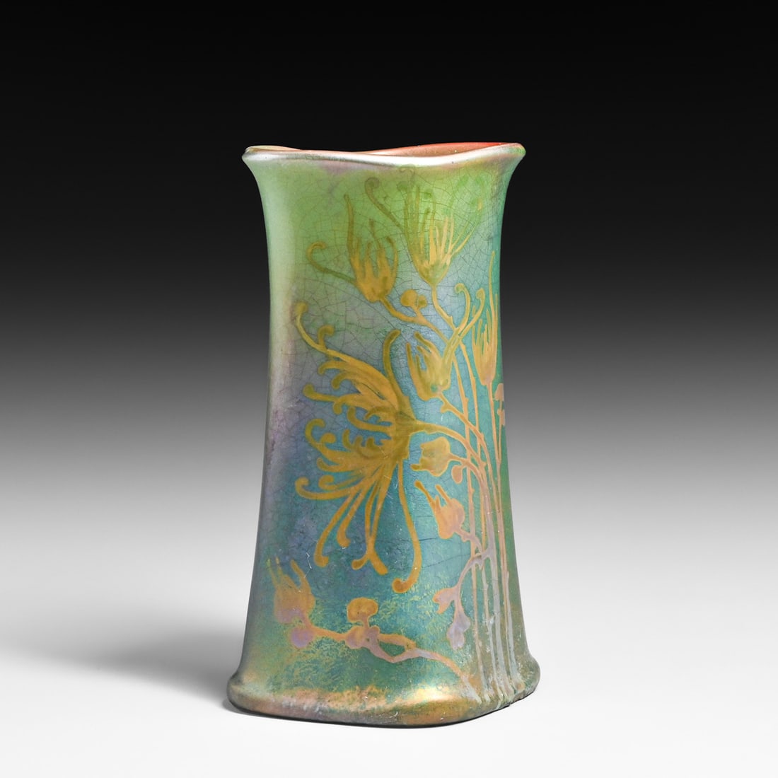 Weller Sicard Peacock Feather Iridescent Vase c1905: Weller Sicard Peacock Feather Iridescent Vase c1905. Unsigned. Invisible professional restoration to small base chip, otherwise perfect condition. 10.5"h x 6.25"w x 5" FREE NATIONWIDE SHIPPINGFree