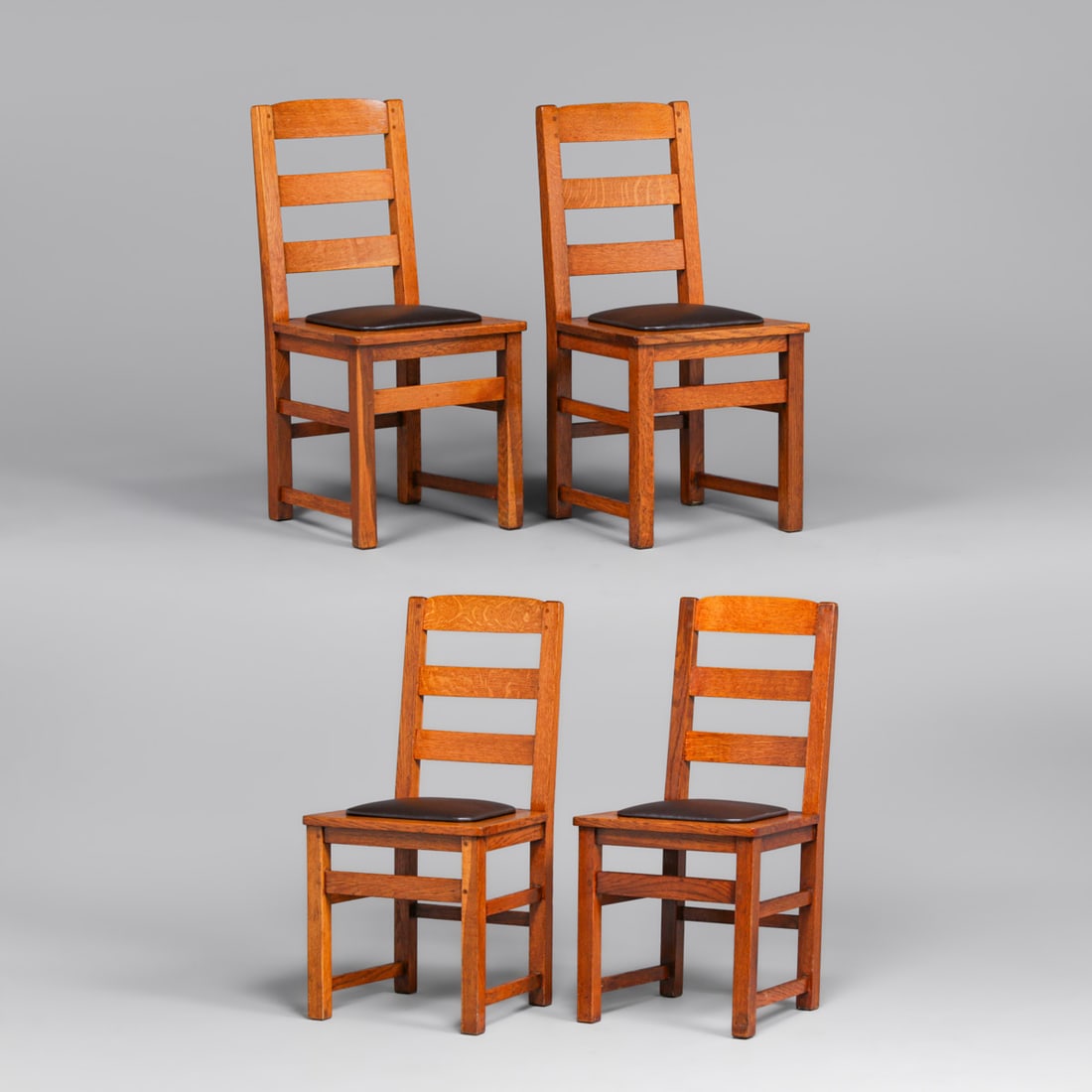 Limbert Set of 4 Oak Ladderback Dining Chairs c1910: Limbert Set of 4 Oak Ladderback Dining Chairs c1910. Signed with branded mark. Excellent original finish. Rock solid sturdy. 36"h x 18"w x 18.75"d FREE NATIONWIDE SHIPPING Free Nationwide Shipping wit