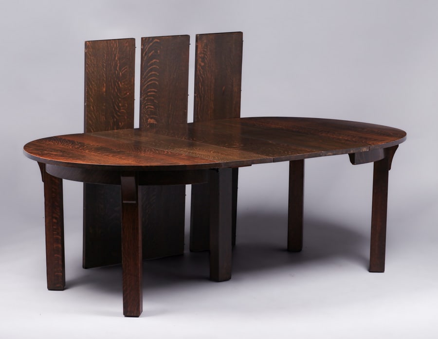 Limbert 48"d Oak Five-Leg Dining Table c1910 - 4