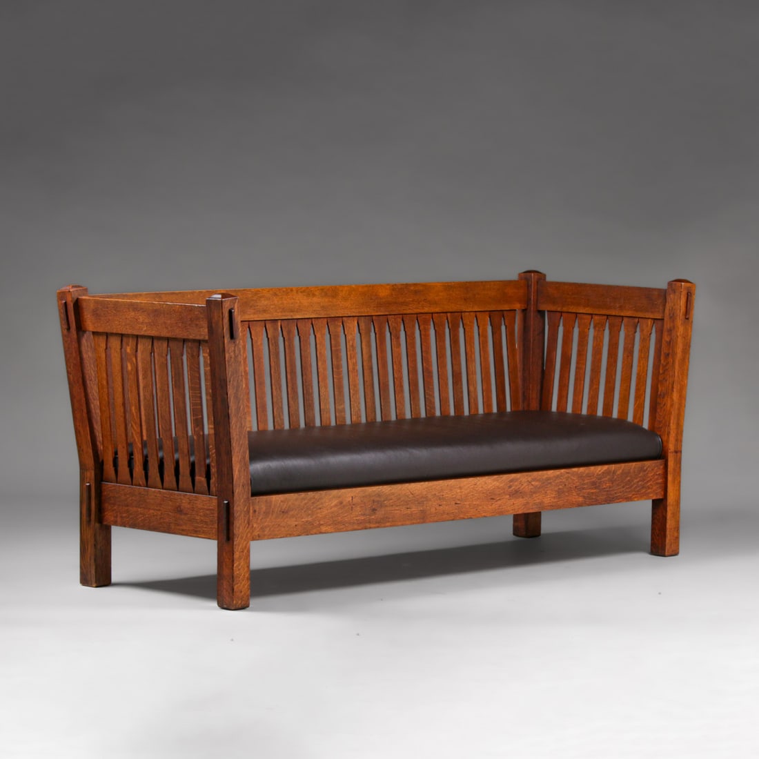 Stickley Brothers #3865 Gothic Slatted Evenarm Settle c1905: Stickley Brothers #3865 Gothic Slatted Evenarm Settle c1905. Signed. Excellent original finish. Very sturdy. 84"w x 29.5"d x 36"h FREE NATIONWIDE SHIPPINGFree Nationwide Shipping within the lower 48