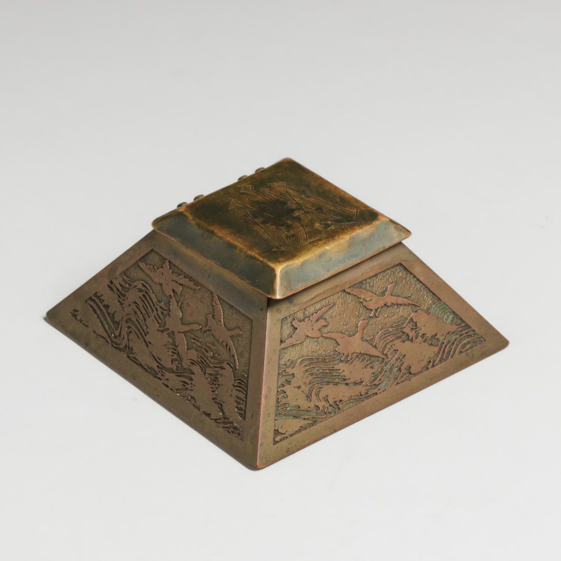 Frost - Dayton, OH Acid-Etched Brass Inkwell c1910 (1 of 5)