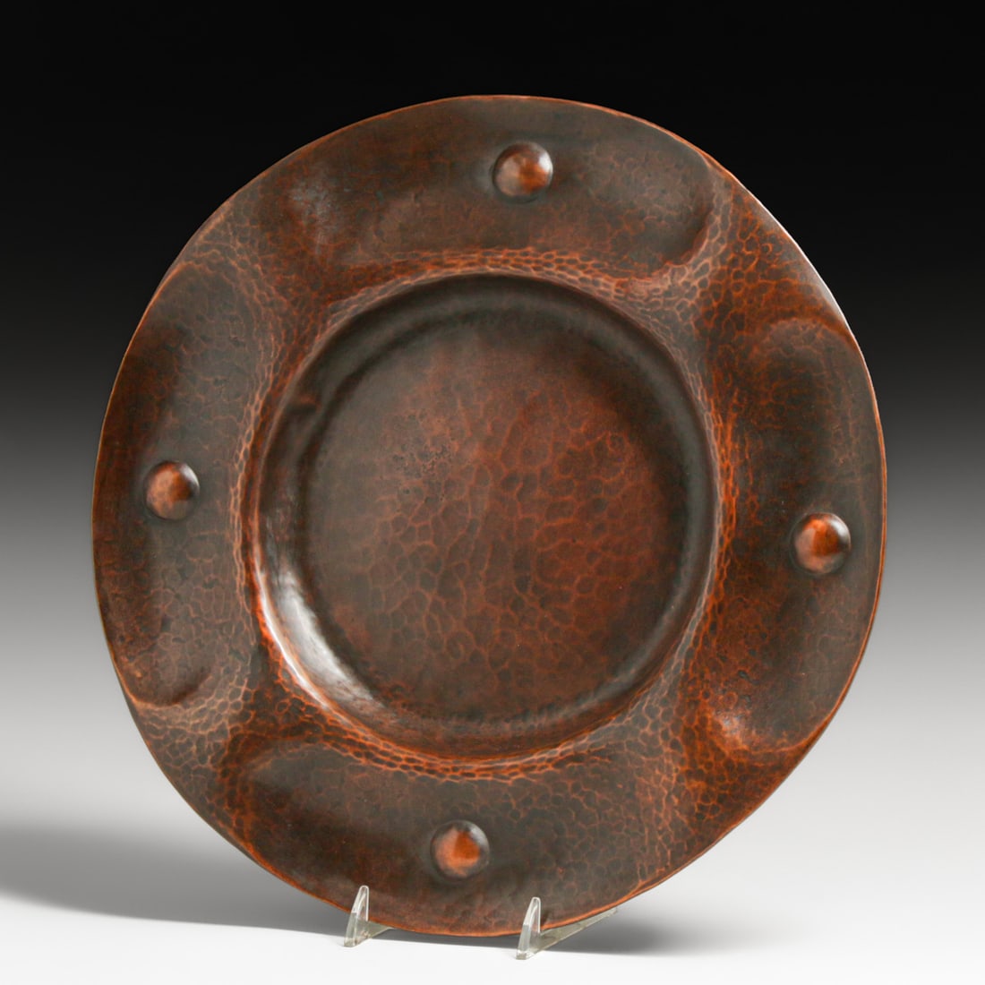 Large Gustav Stickley Hammered Copper Round Tray c1910 - 3