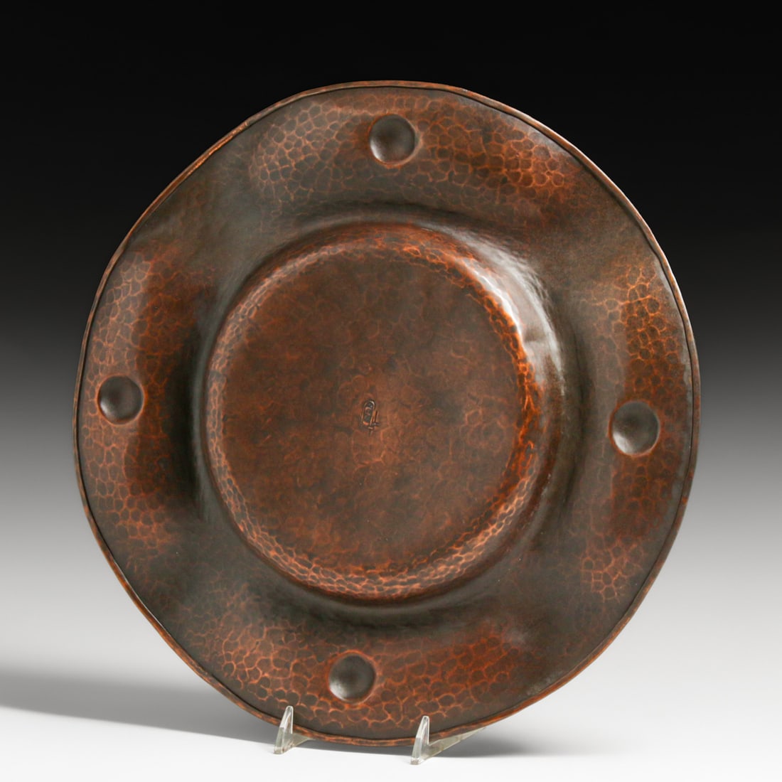 Large Gustav Stickley Hammered Copper Round Tray c1910 - 4
