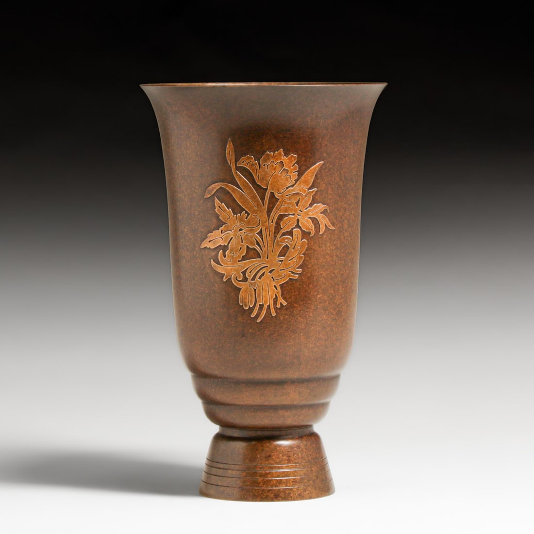 Silvercrest #1033 Art Deco Brass Overlay Bronze Vase c1920s: Silvercrest #1033 Art Deco Brass Overlay Bronze Vase c1920s. Signed. Excellent new patina. 10.25"h x 6 1/8"d FREE NATIONWIDE SHIPPINGFree Nationwide Shipping within the lower 48 states for all