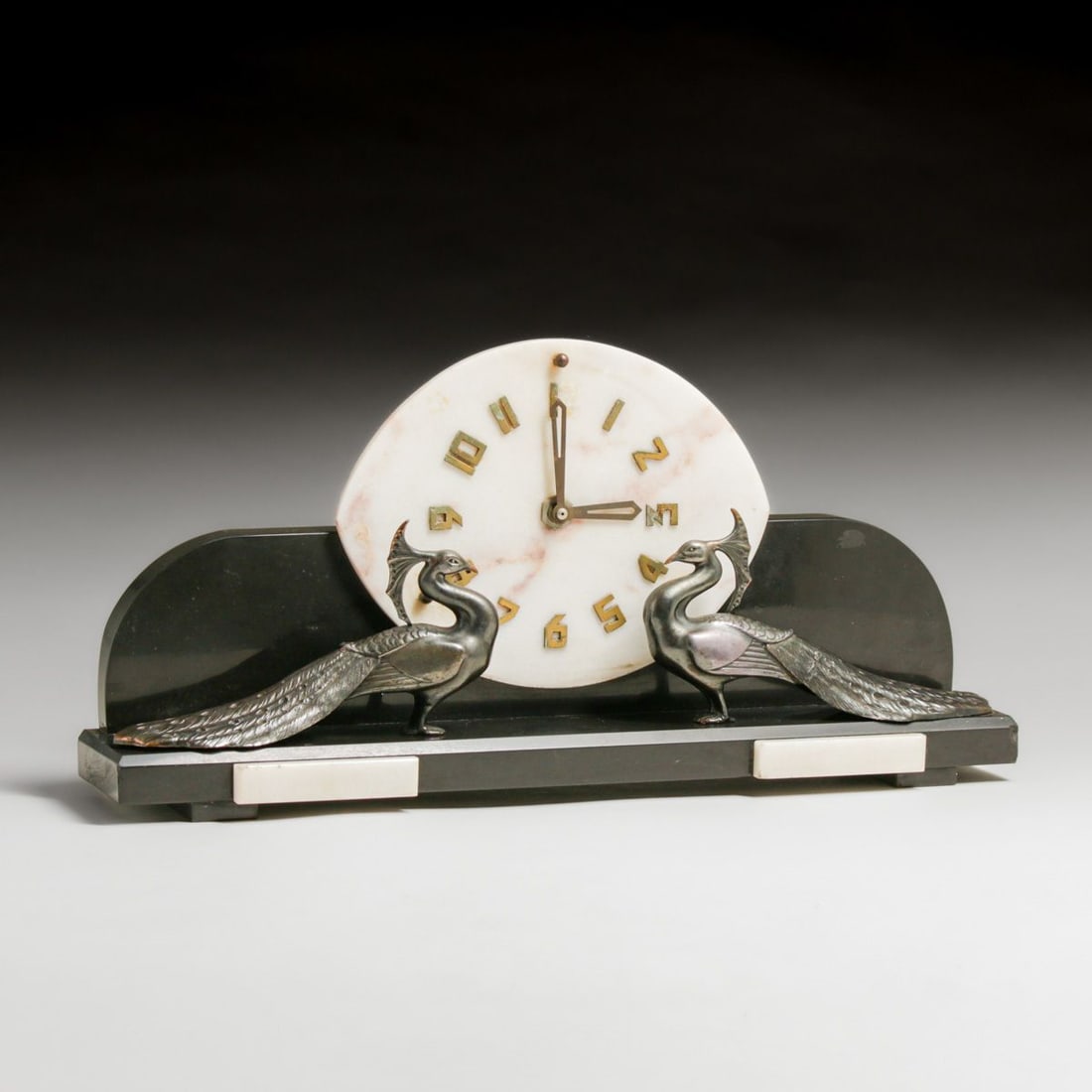 French Art Deco Marble Clock c1930: French Art Deco Marble Clock c1930. Unsigned. Small corner chp to marble base, otherwise excellent condition. Excellent working condition. 20"w x 9.5"h x 4"d FREE NATIONWIDE SHIPPINGFree Nationwide