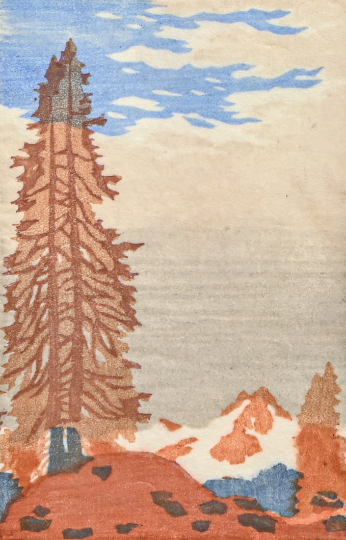 Engelbert Lap (Austrian 1886-1970) Color Woodcut: Tall Pine in Mountains c1925: Engelbert Lap (Austrian 1886-1970) Color Woodcut: Tall Pine in Mountains c1925. Signed. Excellent condition. 5.5"h x 3.5"w. Frame 15.5"h x 10.5"w FREE NATIONWIDE SHIPPINGFree Nationwide Shipping