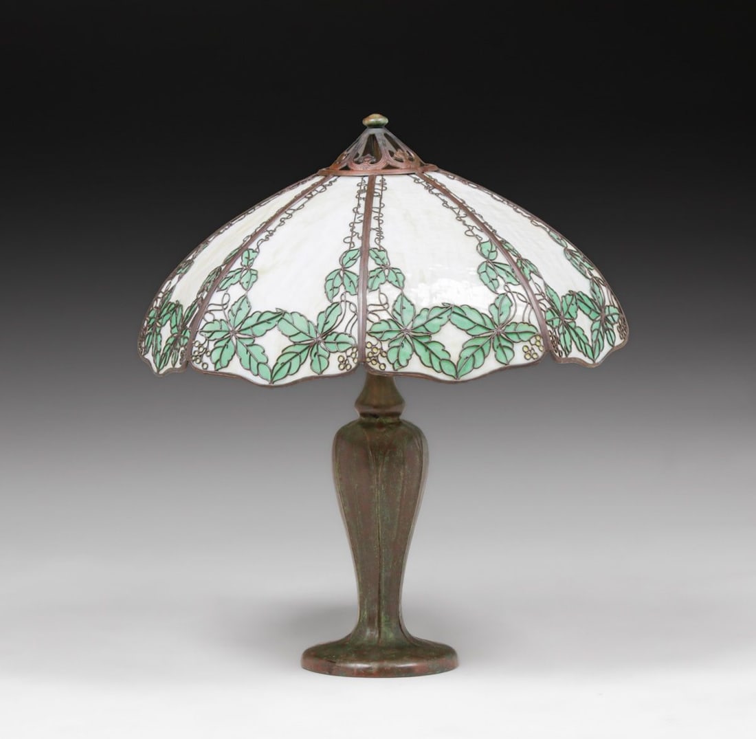 Handel Grapevine Leaves Overlay Lamp c1910 - 3