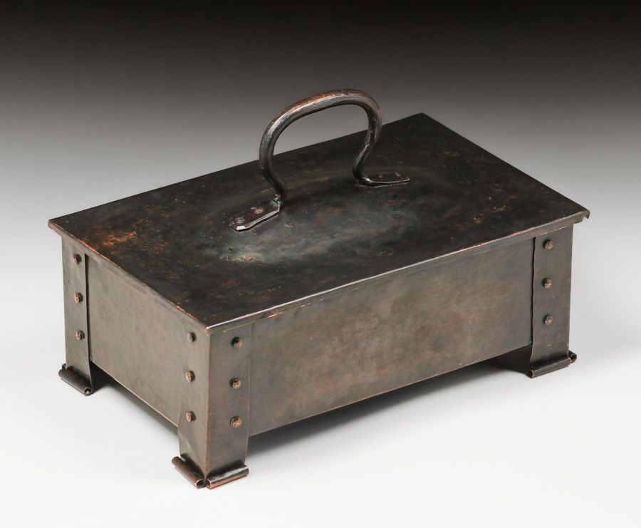 Benedict Studios Hammered Copper Riveted Humidor c1910 - 2