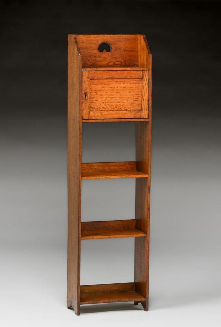 English Arts & Crafts Narrow Oak Bookshelf c1910: English Arts & Crafts Narrow Oak Bookshelf c1910. Unsigned. Excellent original finish. 44.25"h x 12"w x 5.75"d FREE NATIONWIDE SHIPPING Free Nationwide Shipping within the lower 48 states for all purc