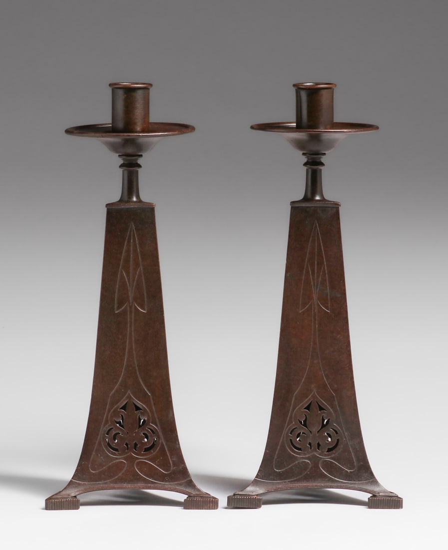 Pairpoint Art Nouveau Cutout Candlesticks c1910 - 3