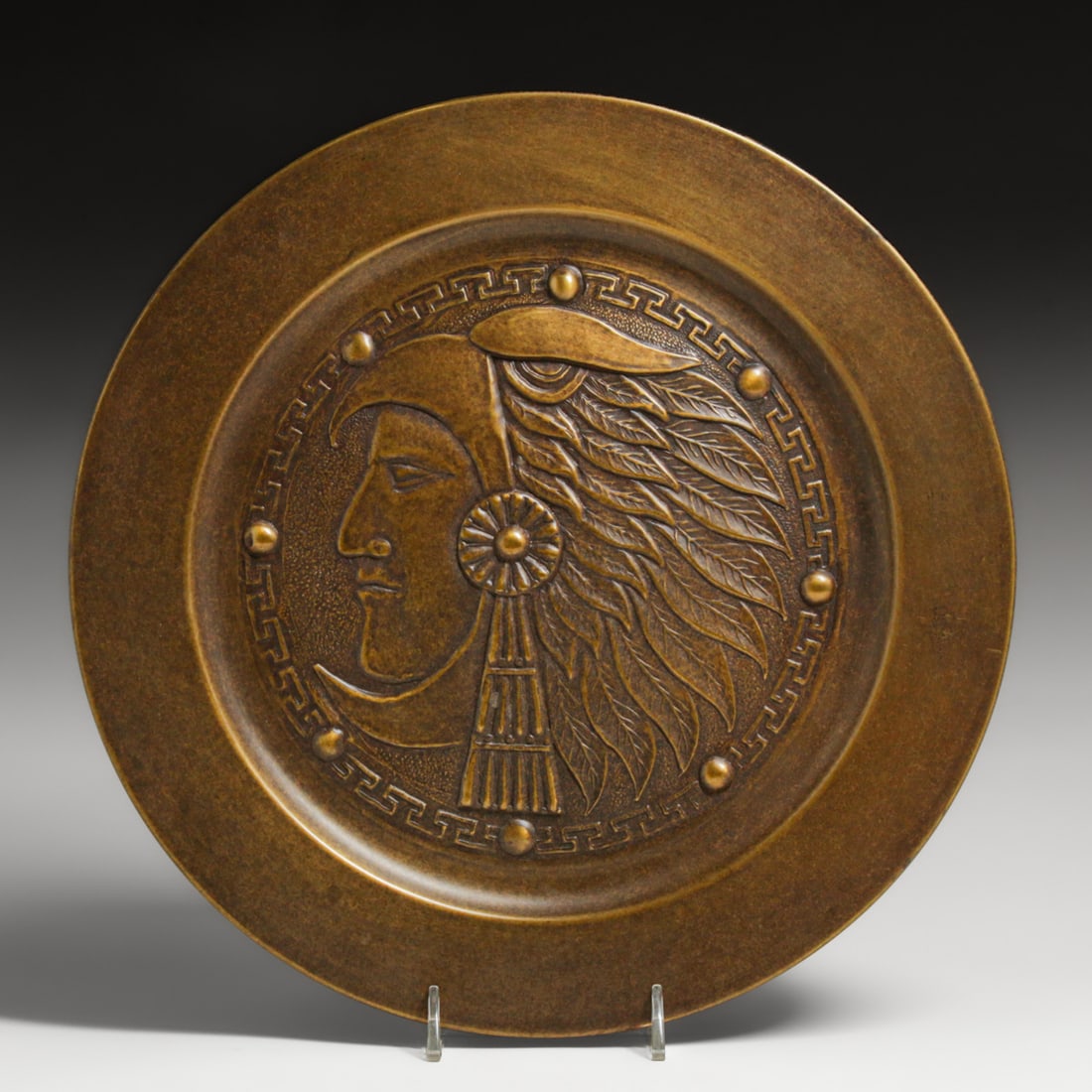 Mexican Aztec Repousse Hammered Brass Tray c1950s (1 of 3)